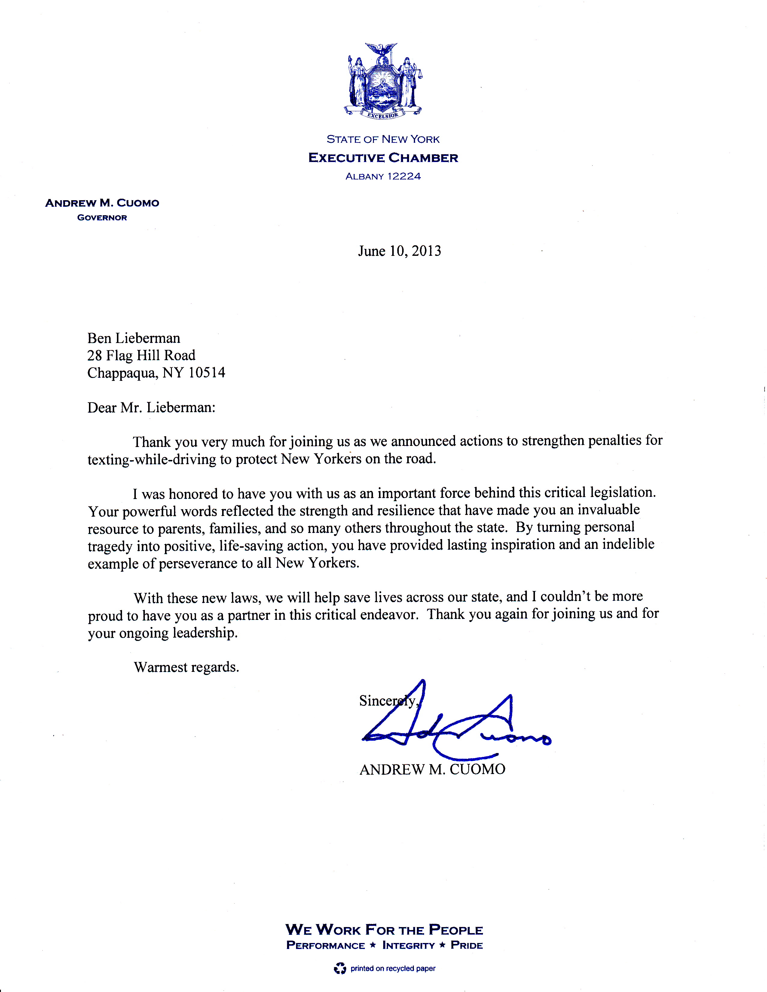 Letter from Cuomo